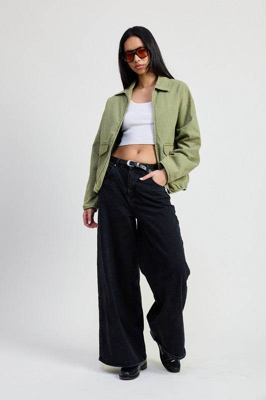LONG SLEEVE COLLARED DENIM JACKET - Shop Style & More | Fresh Looks, Everyday Deals & Free Shipping