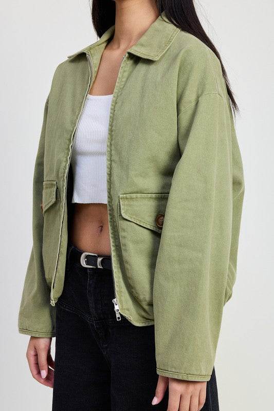 LONG SLEEVE COLLARED DENIM JACKET - Shop Style & More | Fresh Looks, Everyday Deals & Free Shipping