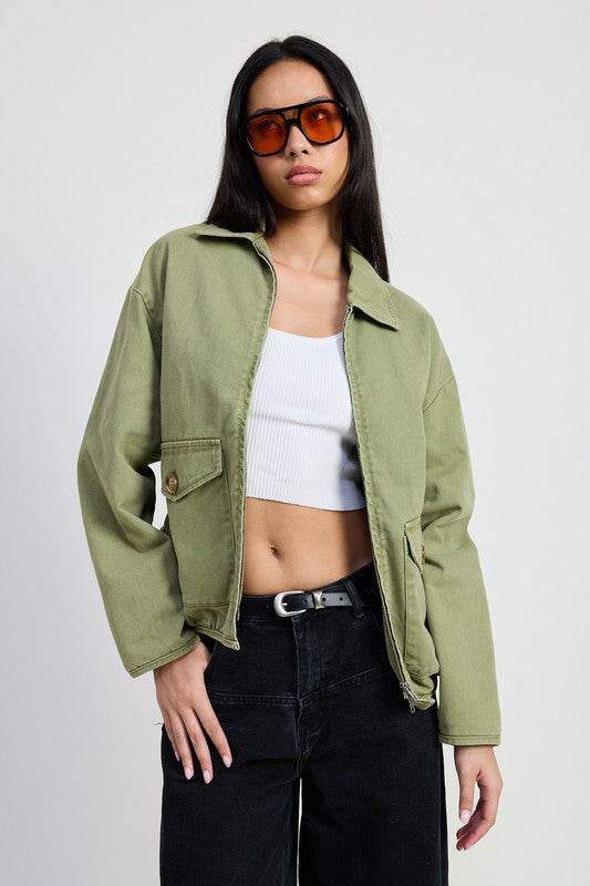 LONG SLEEVE COLLARED DENIM JACKET - Shop Style & More | Fresh Looks, Everyday Deals & Free Shipping