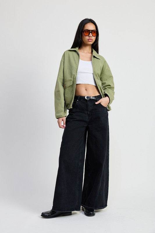 LONG SLEEVE COLLARED DENIM JACKET - Shop Style & More | Fresh Looks, Everyday Deals & Free Shipping