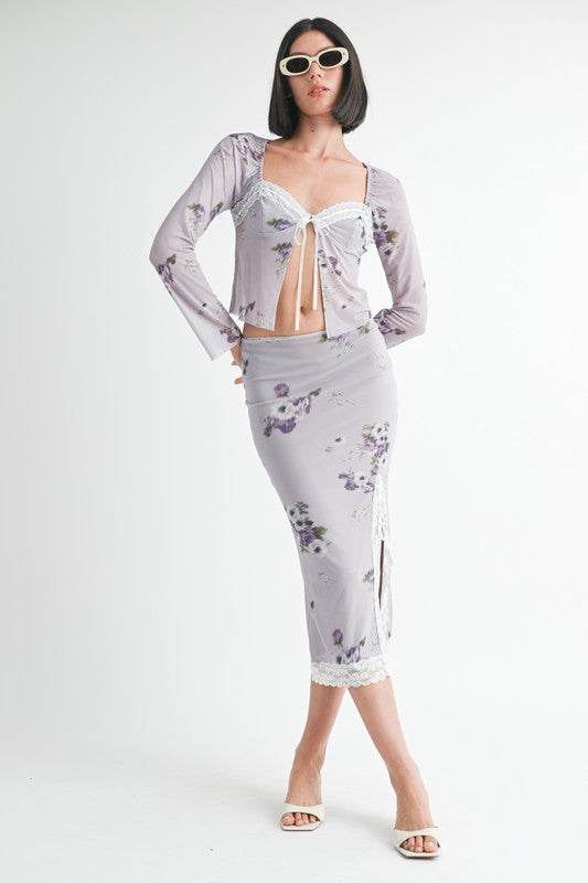 FLORAL MIDI SKIRT WITH LACE TRIM - Shop Style & More | Fresh Looks, Everyday Deals & Free Shipping