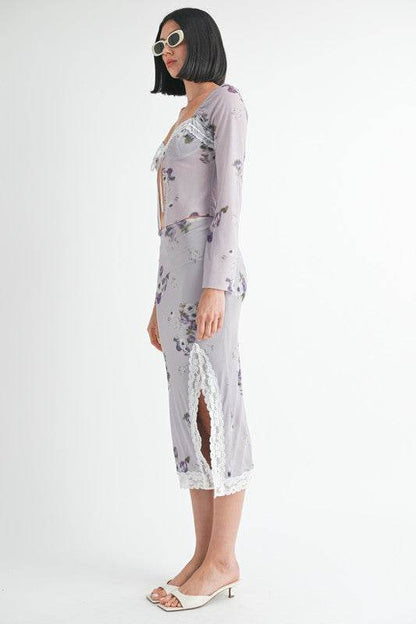 FLORAL MIDI SKIRT WITH LACE TRIM - Shop Style & More | Fresh Looks, Everyday Deals & Free Shipping