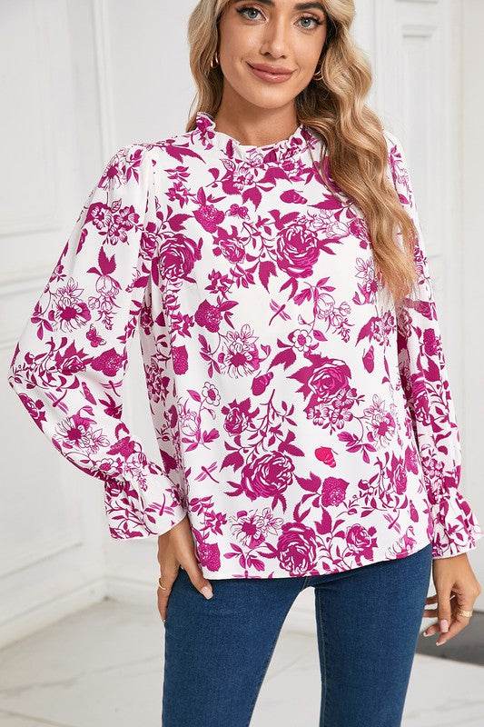 Floral Print Flounce Sleeve Keyhole Back Blouse - Shop Style & More | Fresh Looks, Everyday Deals & Free Shipping