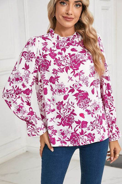 Floral Print Flounce Sleeve Keyhole Back Blouse - Shop Style & More | Fresh Looks, Everyday Deals & Free Shipping