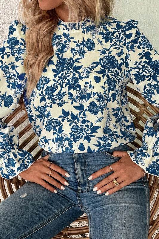 Floral Print Flounce Sleeve Keyhole Back Blouse - Shop Style & More | Fresh Looks, Everyday Deals & Free Shipping