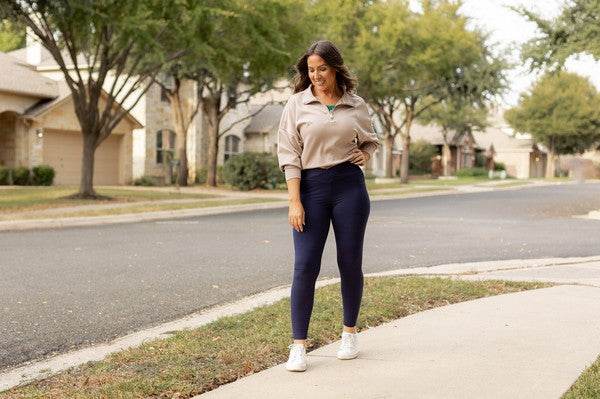 The Nadia Navy Crossover Full Length Leggings - Shop Style & More | Fresh Looks, Everyday Deals & Free Shipping