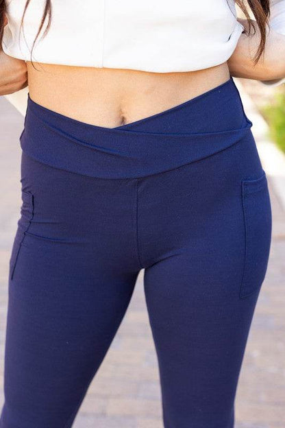 The Nadia Navy Crossover Full Length Leggings - Shop Style & More | Fresh Looks, Everyday Deals & Free Shipping