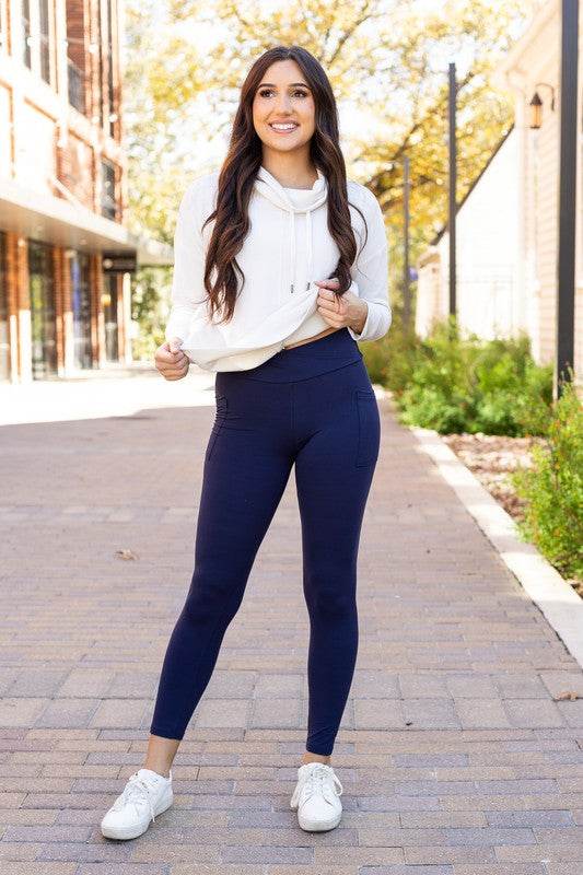 The Nadia Navy Crossover Full Length Leggings - Shop Style & More | Fresh Looks, Everyday Deals & Free Shipping