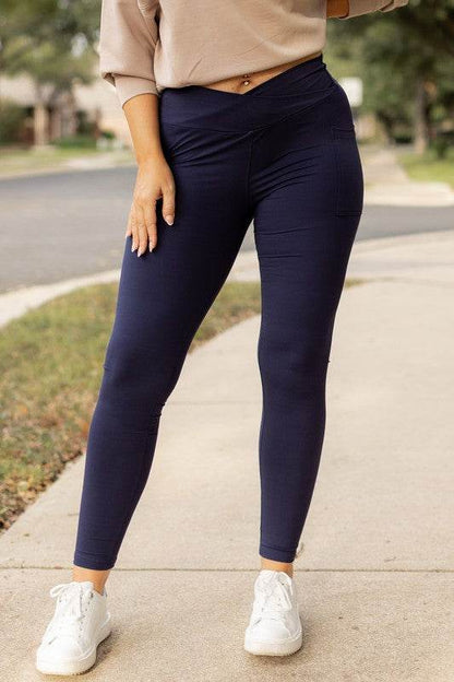 The Nadia Navy Crossover Full Length Leggings - Shop Style & More | Fresh Looks, Everyday Deals & Free Shipping