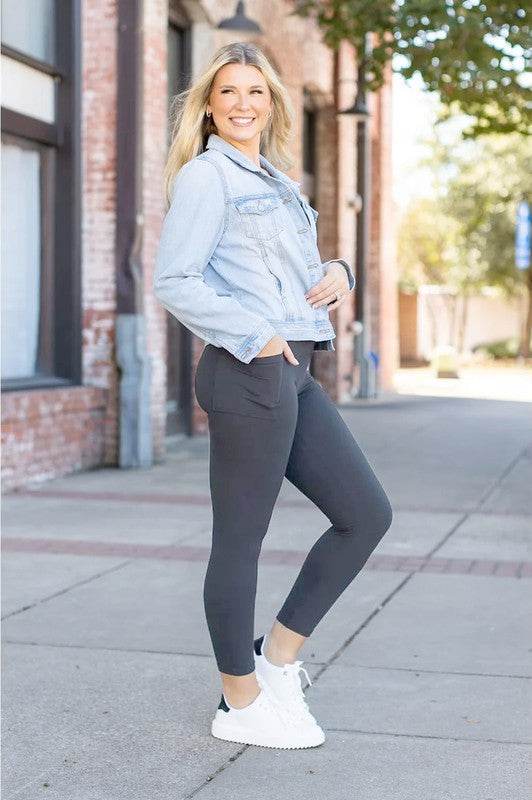 The Amy -7/8 Ankle Length CHARCOAL Leggings Pocket - Shop Style & More | Fresh Looks, Everyday Deals & Free Shipping
