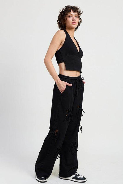 FRENCH TERRY PANTS WITH CUTOUT DETAIL - Shop Style & More | Fresh Looks, Everyday Deals & Free Shipping
