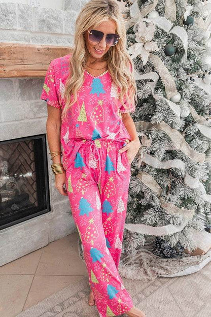 Christmas Tree Print Tee and Pants Lounge Set - Shop Style & More | Fresh Looks, Everyday Deals & Free Shipping