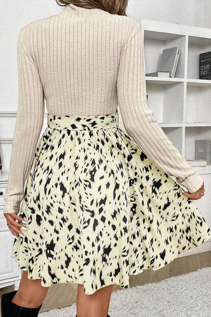 Women Knit Patchwork Printed Belted A-line Dress - Shop Style & More | Fresh Looks, Everyday Deals & Free Shipping