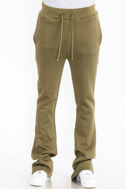 Mens Solid Fleece Flare Stacked PANTS - Shop Style & More | Fresh Looks, Everyday Deals & Free Shipping