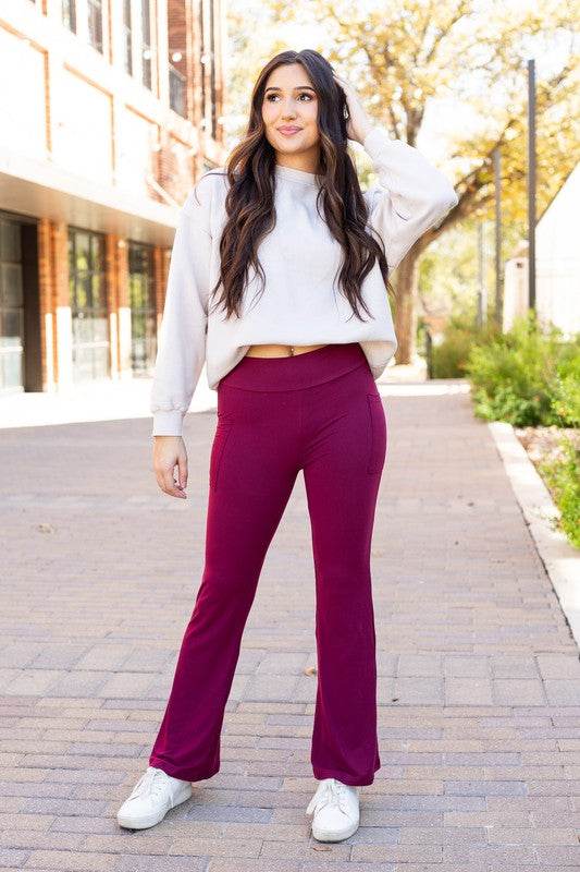 The Maeve Maroon Bootcut Leggings Round 2 - Shop Style & More | Fresh Looks, Everyday Deals & Free Shipping