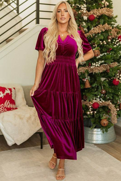 Women Short Sleeve Shirred Waist Tiered Maxi Dress - Shop Style & More | Fresh Looks, Everyday Deals & Free Shipping
