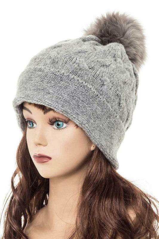Cuffed Genuine Fur Pom Slouchy Beanie - Shop Style & More | Fresh Looks, Everyday Deals & Free Shipping