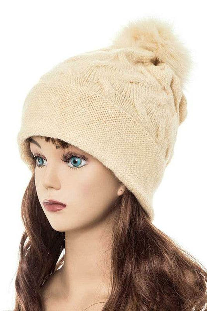 Cuffed Genuine Fur Pom Slouchy Beanie - Shop Style & More | Fresh Looks, Everyday Deals & Free Shipping