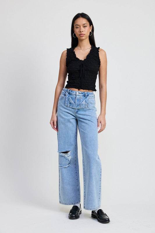 LAYERED STRAIGHT LEG DENIM PANT - Shop Style & More | Fresh Looks, Everyday Deals & Free Shipping