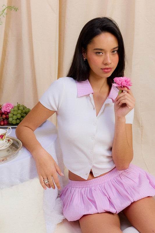 BUTTON DOWN SHIRT WITH CONTRASTED COLLAR - Shop Style & More | Fresh Looks, Everyday Deals & Free Shipping