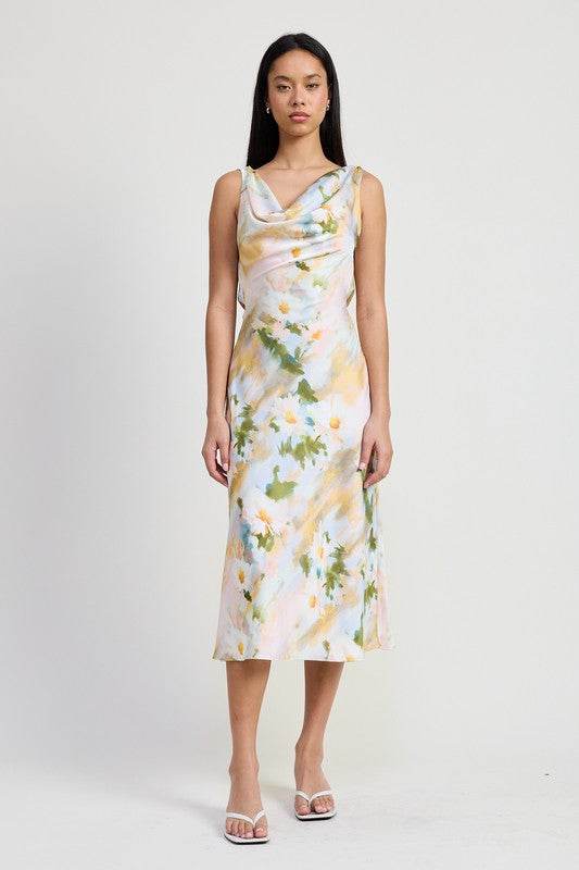 FLORAL MIDI COWL NECK DRESS - Shop Style & More | Fresh Looks, Everyday Deals & Free Shipping