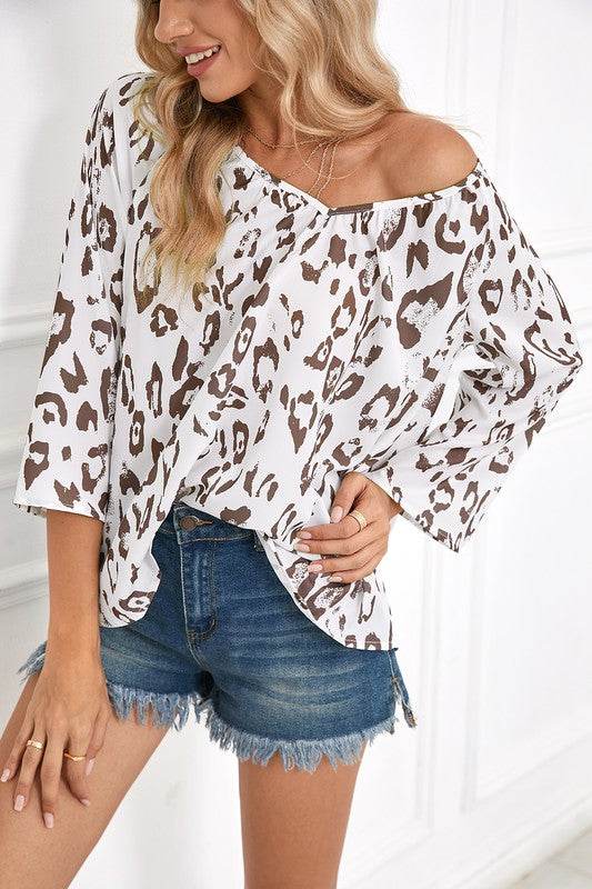 Leopard Print V Neck 3/4 Sleeve Blouse - Shop Style & More | Fresh Looks, Everyday Deals & Free Shipping