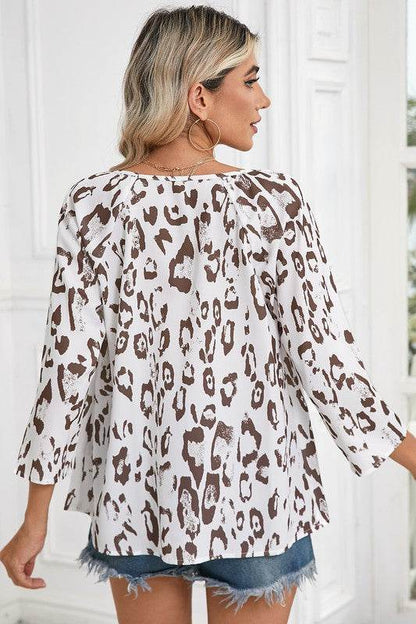 Leopard Print V Neck 3/4 Sleeve Blouse - Shop Style & More | Fresh Looks, Everyday Deals & Free Shipping