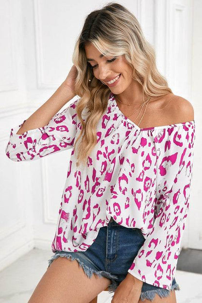Leopard Print V Neck 3/4 Sleeve Blouse - Shop Style & More | Fresh Looks, Everyday Deals & Free Shipping