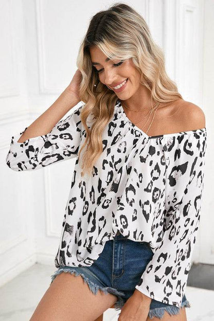 Leopard Print V Neck 3/4 Sleeve Blouse - Shop Style & More | Fresh Looks, Everyday Deals & Free Shipping