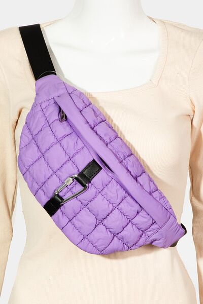 Fame Carabiner Bubble Texture Quilted Sling Bag Purple One Size Bags