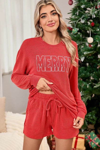 Corded MERRY Long Sleeve Top and Shorts Pajama Set - Shop Style & More | Fresh Looks, Everyday Deals & Free Shipping