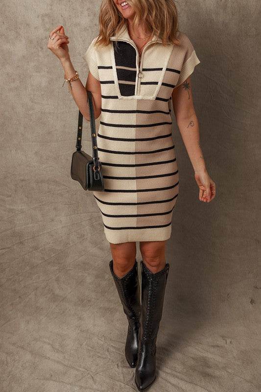 Color Block Short Sleeve Quarter Zip Mini Dress - Shop Style & More | Fresh Looks, Everyday Deals & Free Shipping