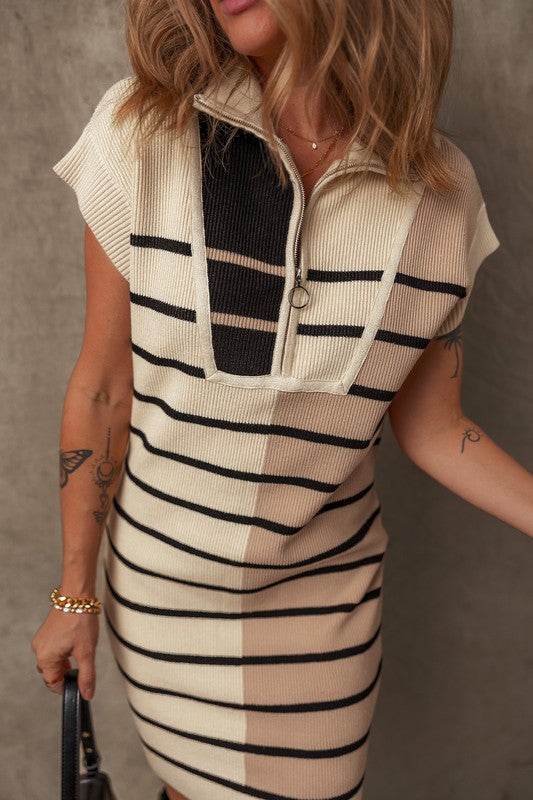 Color Block Short Sleeve Quarter Zip Mini Dress - Shop Style & More | Fresh Looks, Everyday Deals & Free Shipping