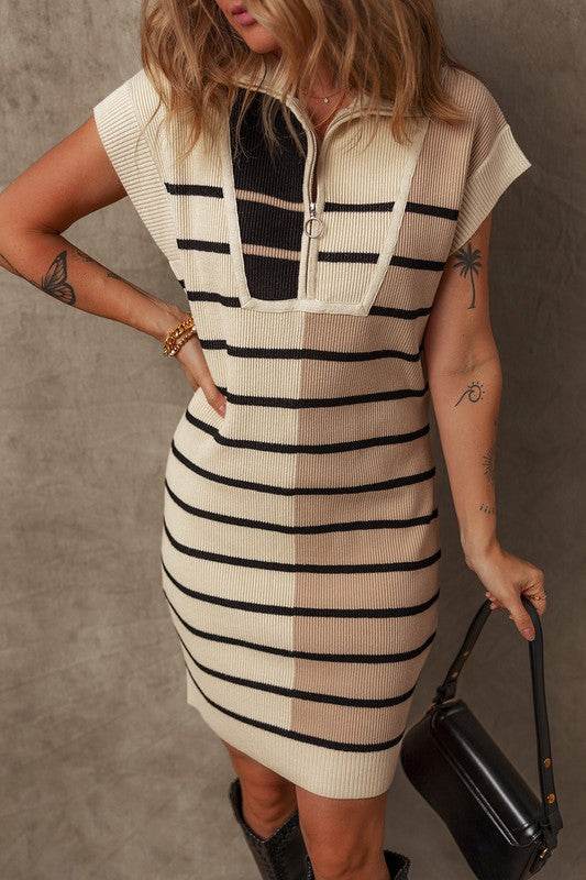Color Block Short Sleeve Quarter Zip Mini Dress - Shop Style & More | Fresh Looks, Everyday Deals & Free Shipping