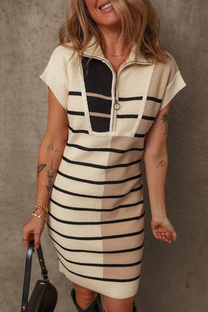 Color Block Short Sleeve Quarter Zip Mini Dress - Shop Style & More | Fresh Looks, Everyday Deals & Free Shipping