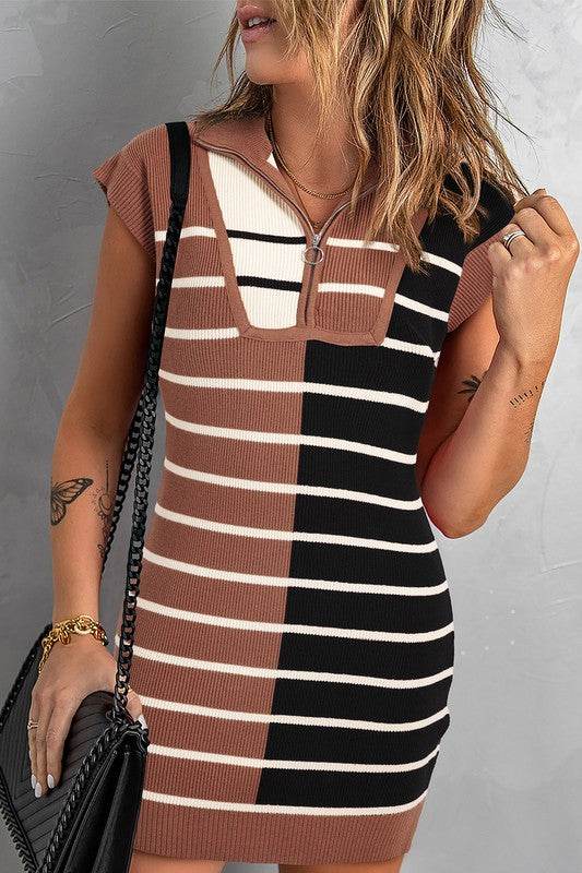 Color Block Short Sleeve Quarter Zip Mini Dress - Shop Style & More | Fresh Looks, Everyday Deals & Free Shipping