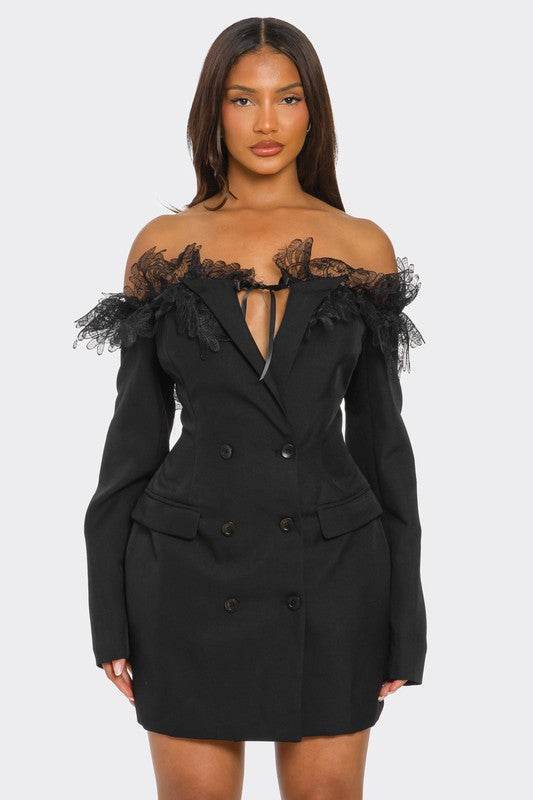 Off-Shoulder Lace Blazer Dress - Shop Style & More | Fresh Looks, Everyday Deals & Free Shipping