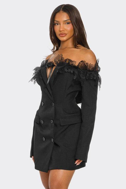 Off-Shoulder Lace Blazer Dress - Shop Style & More | Fresh Looks, Everyday Deals & Free Shipping