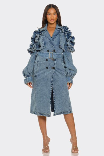Ruffled Denim Trench Coat - Shop Style & More | Fresh Looks, Everyday Deals & Free Shipping