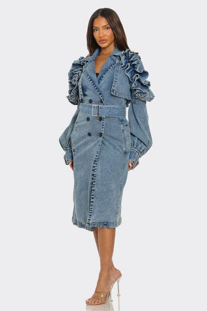 Ruffled Denim Trench Coat - Shop Style & More | Fresh Looks, Everyday Deals & Free Shipping