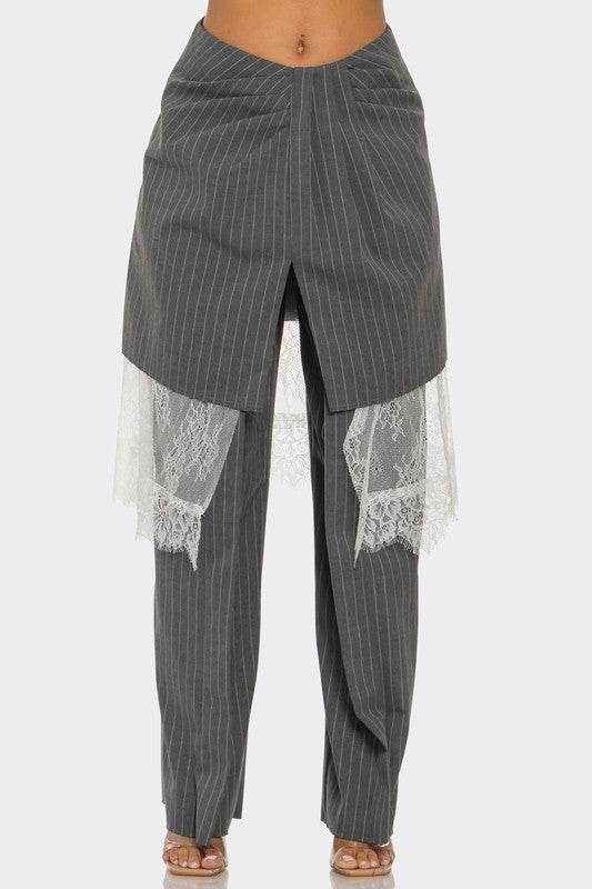 Lace-Layered Pinstripe Pant Set - Shop Style & More | Fresh Looks, Everyday Deals & Free Shipping