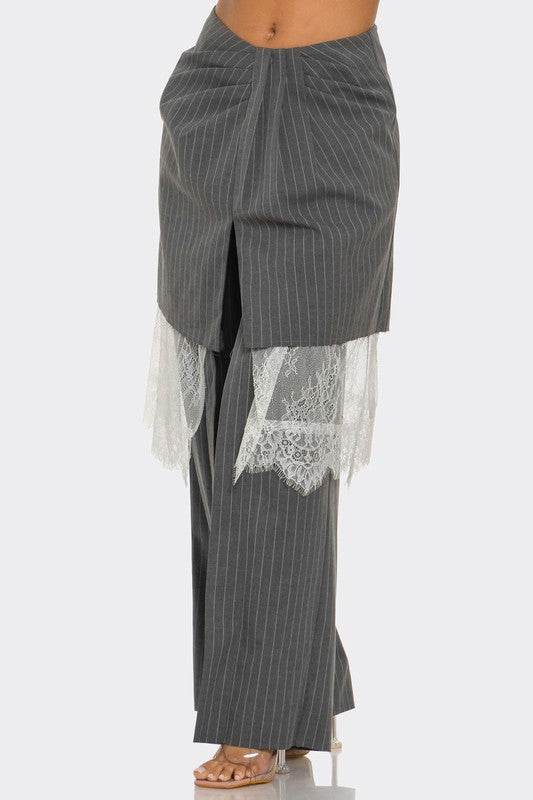 Lace-Layered Pinstripe Pant Set - Shop Style & More | Fresh Looks, Everyday Deals & Free Shipping
