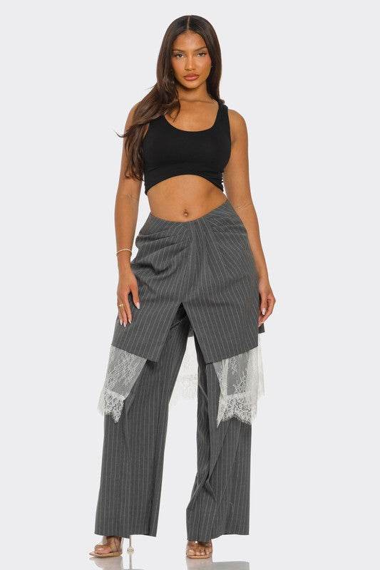 Lace-Layered Pinstripe Pant Set - Shop Style & More | Fresh Looks, Everyday Deals & Free Shipping