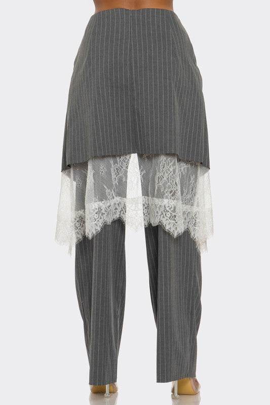 Lace-Layered Pinstripe Pant Set - Shop Style & More | Fresh Looks, Everyday Deals & Free Shipping