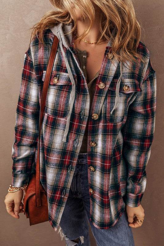 Women Plaid Print Chest Hooded Shacket Jackets - Shop Style & More | Fresh Looks, Everyday Deals & Free Shipping