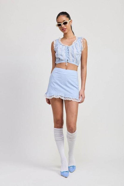 RUFFLED MINI SKIRT WITH LACE DETAIL - Shop Style & More | Fresh Looks, Everyday Deals & Free Shipping
