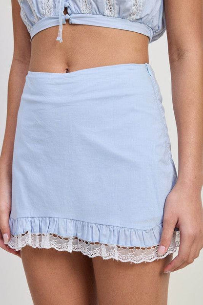RUFFLED MINI SKIRT WITH LACE DETAIL - Shop Style & More | Fresh Looks, Everyday Deals & Free Shipping