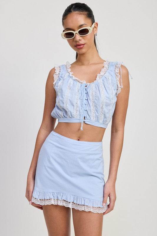 RUFFLED MINI SKIRT WITH LACE DETAIL - Shop Style & More | Fresh Looks, Everyday Deals & Free Shipping