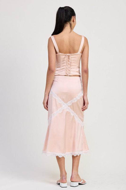 MID SATIN SKIRT WITH LACE DETAIL - Shop Style & More | Fresh Looks, Everyday Deals & Free Shipping