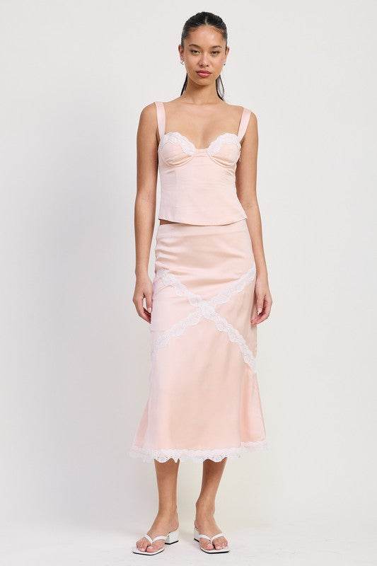 MID SATIN SKIRT WITH LACE DETAIL - Shop Style & More | Fresh Looks, Everyday Deals & Free Shipping